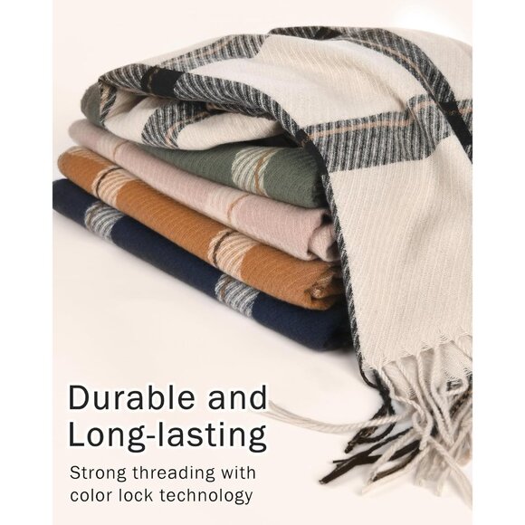 Winter Scarf Women's Shawl Cashmere Feel Tassel Plaid Oversized Scarves Grey - Picture 7 of 7